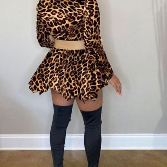 Lovely Trendy Turndown Collar Leopard Print Patchw - Picture 3 of 4